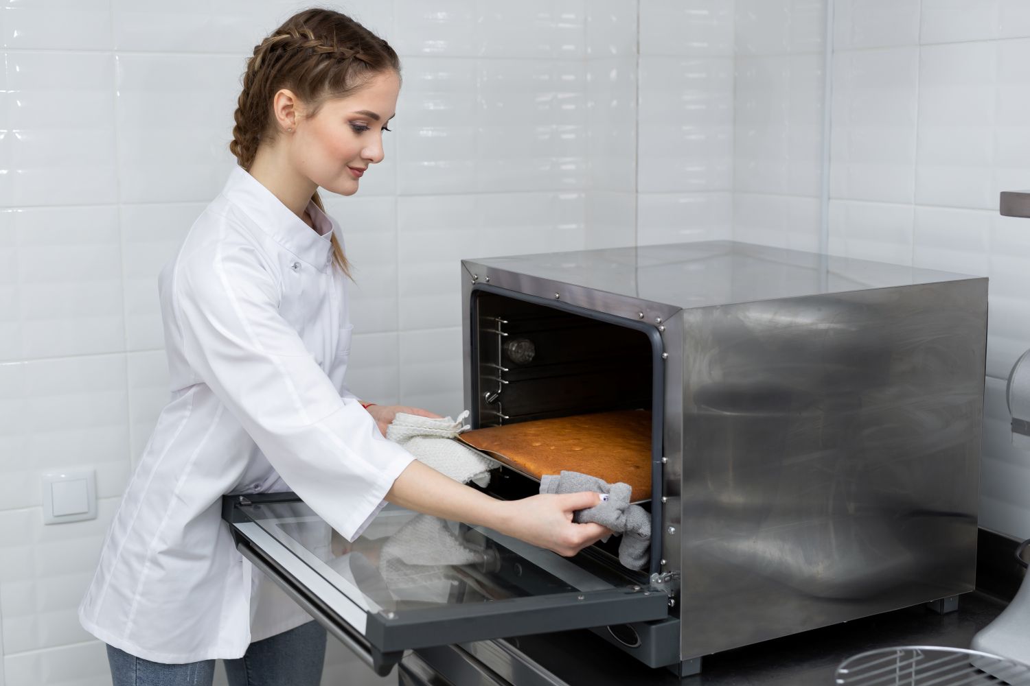 woman using hot air oven